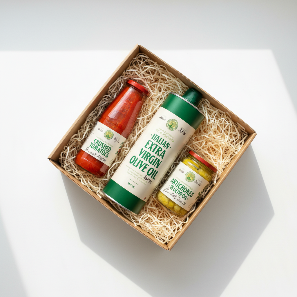 Italian gift box flat lay